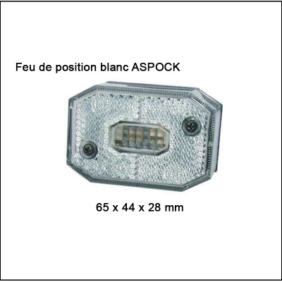 Feu de position blanc Aspock avec support de fixation P07940